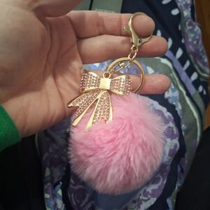 Mint Pink Fluffy Keychain with Gold Accents NWOT BAGCHARM
